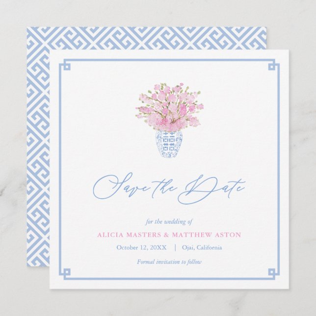 Reserve A Data Casamento de Jar Ginger Ginger, Balé Azul Elegante (Frente/Verso)