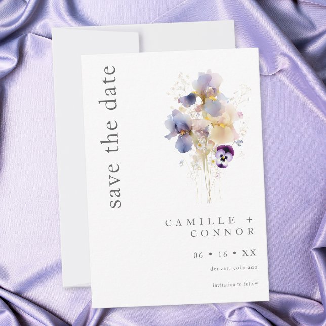 Reserve A Data Casamento de Jardim com Aquarela de Íris Roxa Eleg (Elegant Purple Iris Watercolor Garden Wedding Save The Date)