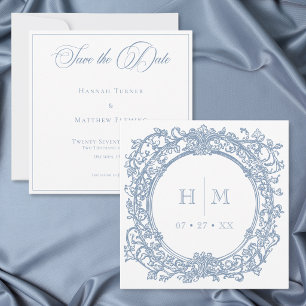 Reserve A Data Casamento de Jardim com Crista Azul Elegante Vinta