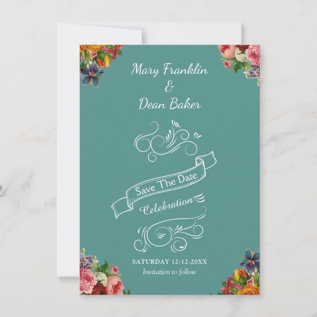 Reserve A Data Casamento de Jardim de Aquarela Floral Elegante (Frente)