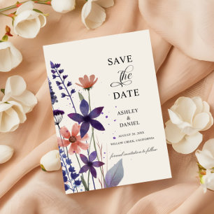 Reserve A Data Casamento de Jardim de Flor Selvagem Roxo Moderno