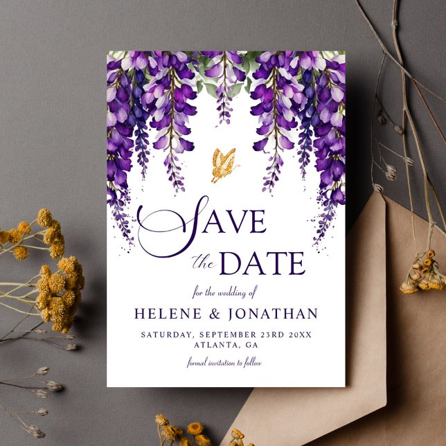 Reserve A Data Casamento de Jardim Floral de Lavandas de Aquarela (Elegant Watercolor Floral Lavender Garden Wedding Save The Date)
