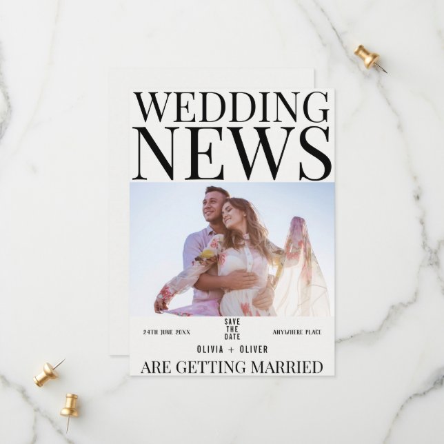 Reserve A Data Casamento de jornal de fotografia única (Frente/Verso In Situ)