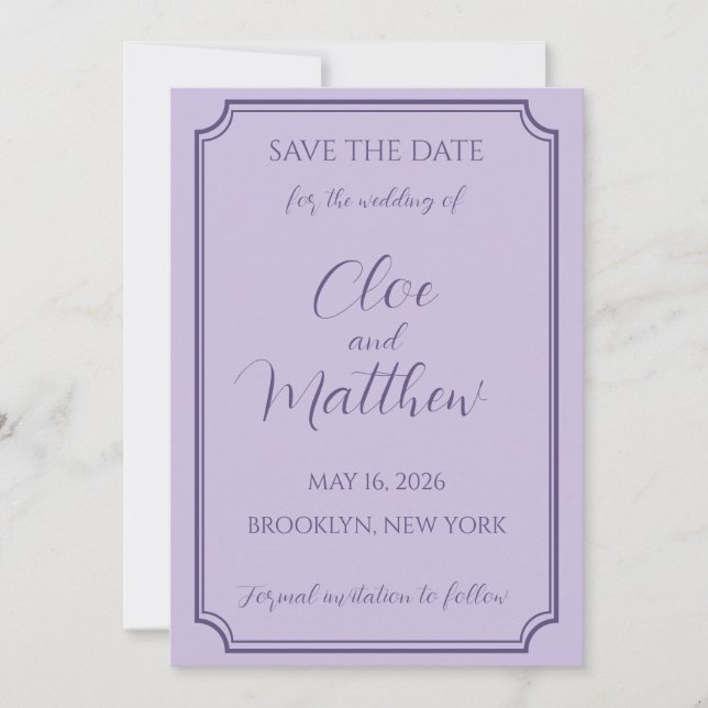 Reserve A Data Casamento de Lilac e Lavanda (Frente)
