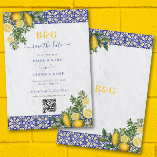 Reserve A Data Casamento de limão-Azulejo Amarelo-Branco-Azul do