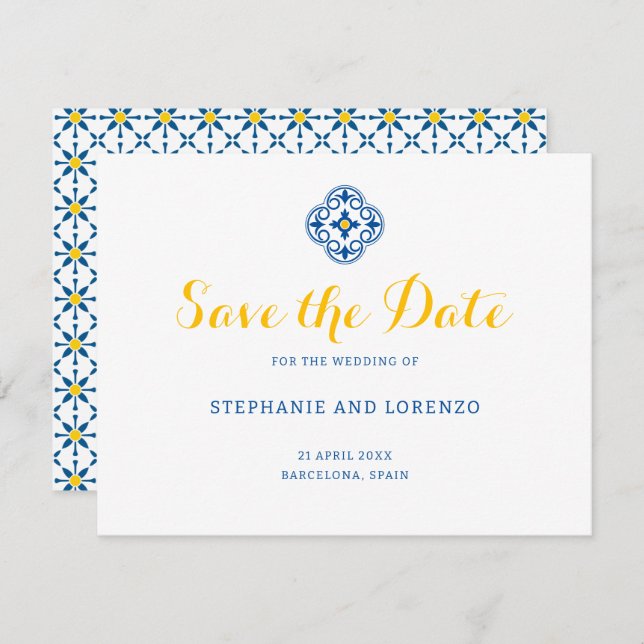 Reserve A Data Casamento de Limão com Limão com Azulejo do Medite (Frente/Verso)