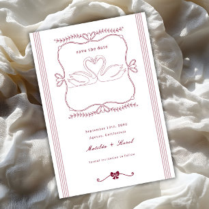 Reserve A Data Casamento de Listras de Cisne Desenhado à Mão em B