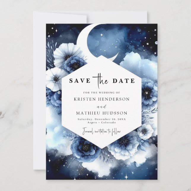 Reserve A Data Casamento de Lua Azul Minimalista (Frente)
