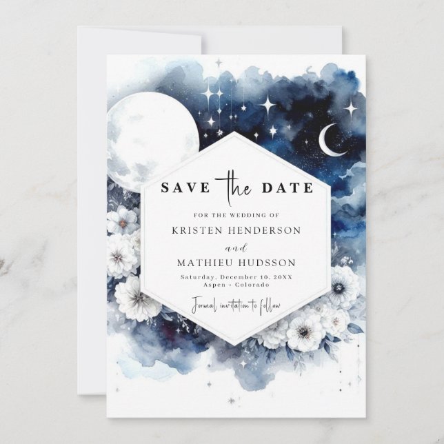 Reserve A Data Casamento de Lua Azul Whimsical (Frente)