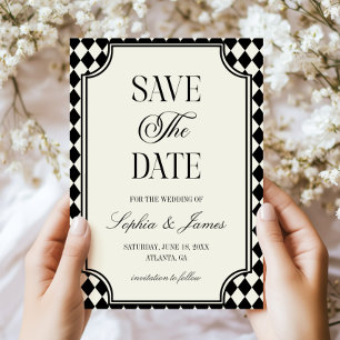 Reserve A Data Casamento de Luxo Antigo Preto Marfim Vintage
