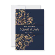 Casamento de Luxo Azul Dourado Elegante