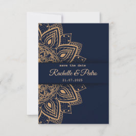 Reserve A Data Casamento de Luxo Azul Elegante Dourado