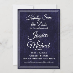 Reserve A Data Casamento de Luxo em Veludo Azul Marinho Monograma