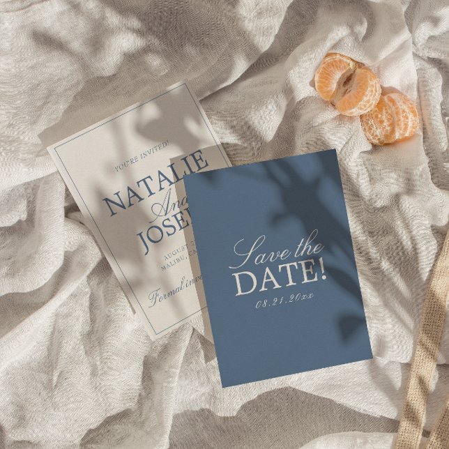 Reserve A Data Casamento de Luxo Retro Azul e Branco Antigo (Criador carregado)