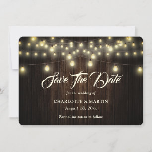 Reserve A Data Casamento de Luzes de Cordas de Corpo Rustic Wood