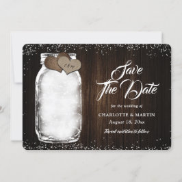 Reserve A Data Casamento de Luzes de Cordas de Mason Jar da Madei
