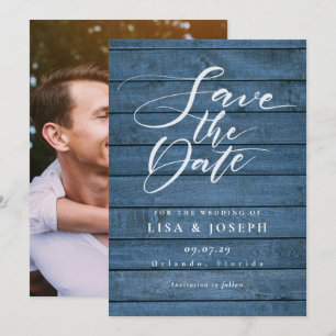 Reserve A Data Casamento de Madeira Azul Rústico com Elegante Rot