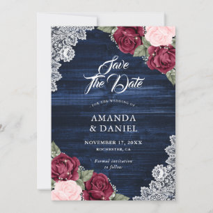 Reserve A Data Casamento de Madeira com Blush Blush Marinho Azul-