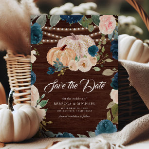 Reserve A Data Casamento de Madeira de Pumpkin Floral de Pessegui