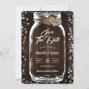 Reserve A Data Casamento de Madeira Rústico País Mason Jar Barn