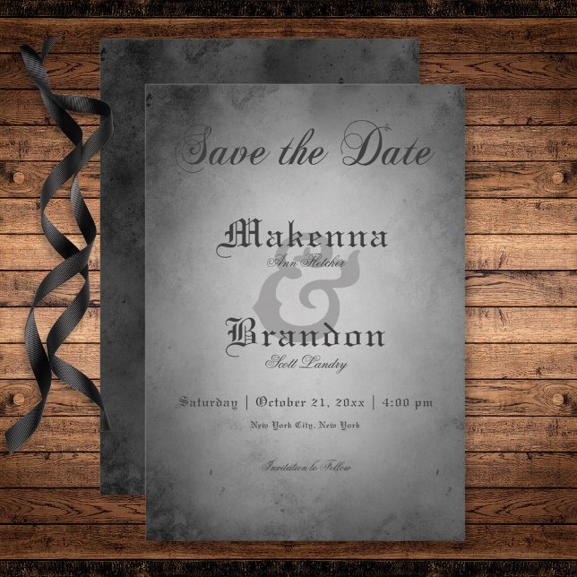 Reserve A Data Casamento de Mama Preto-Gótico Escuro (Dark Gothic Black Watercolor Moth Wedding Save The Date Card)