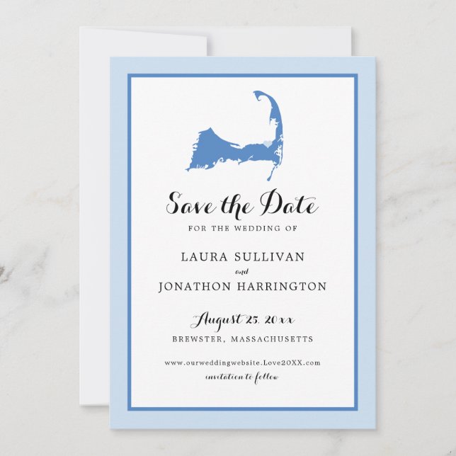 Reserve A Data Casamento de Mapa do Cabo do Cod do Brewster Azul  (Frente)