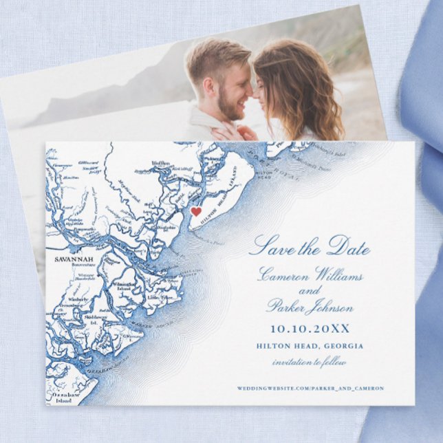 Reserve A Data Casamento de Mapa Elegante Hilton Head da Carolina (Harbour Town Yacht Club Save the Date Hilton Head Island Wedding from Coastal Map Designs )