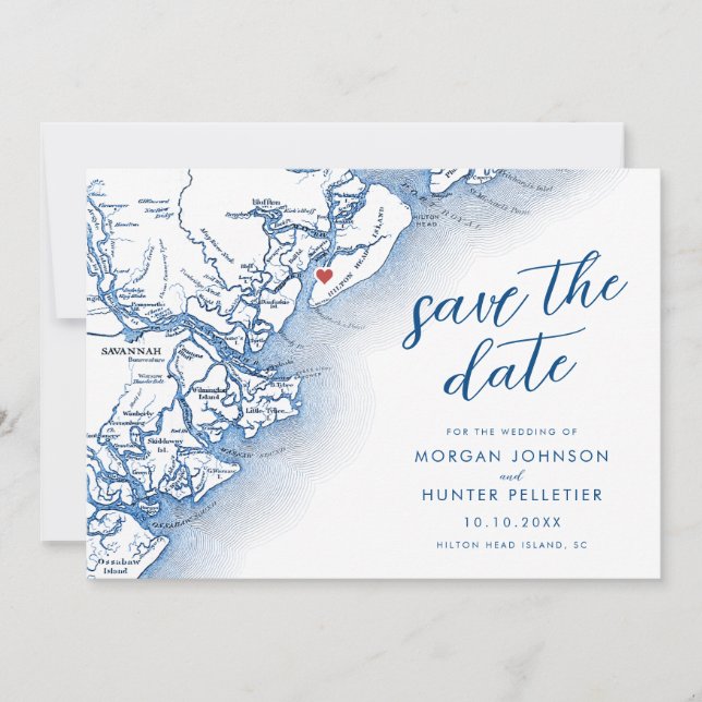 Reserve A Data Casamento de Mapa Modern Hilton Head da Carolina d (Frente)