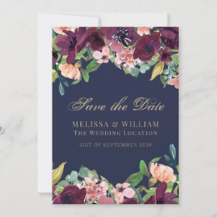 Reserve A Data Casamento de Marinho Floral de Watercolor