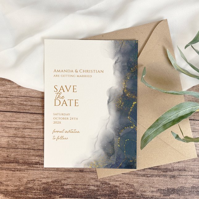 Reserve A Data Casamento de Mármore Azul Naval Elegante (Criador carregado)