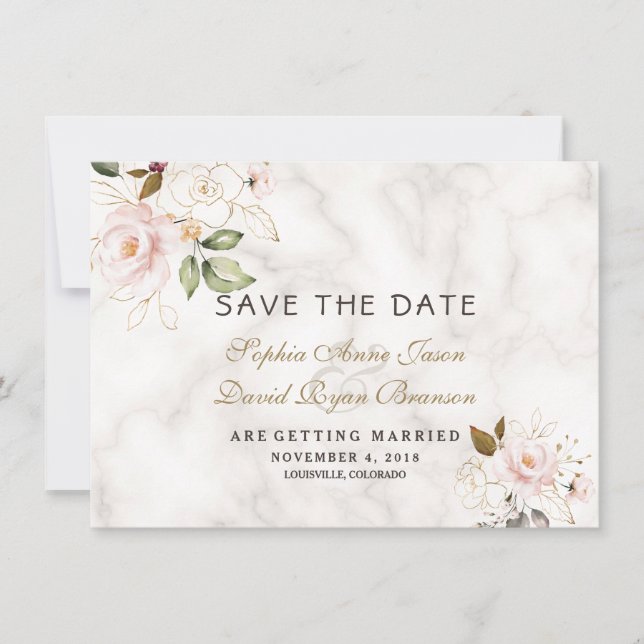 Reserve A Data Casamento de Mármore Floral Rosa Bege Dourado (Frente)