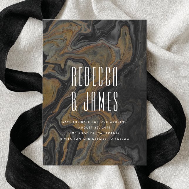 Reserve A Data Casamento de Mármore Negro Dourado Elegante Abstra (Criador carregado)