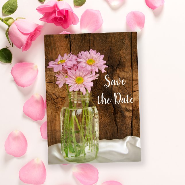 Reserve A Data Casamento de Mason Jar Pink Daisies Barn Salve a D (Criador carregado)