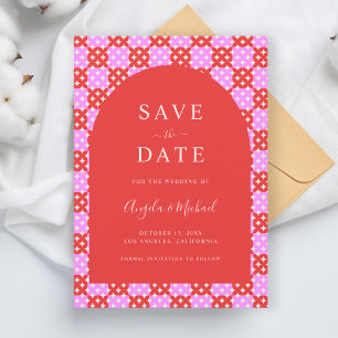 Reserve A Data Casamento de Mod Vermelho e Rosa Brilhante
