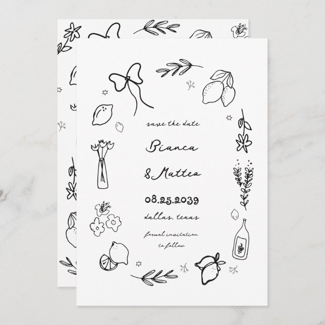 Reserve A Data Casamento De Mola De Limões Desenhados Em Itália (Frente/Verso)