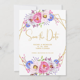 Reserve A Data Casamento de Moldura Floral com Cor de Água Púrpur