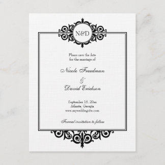 Reserve A Data Casamento de monograma branco preto salvar data
