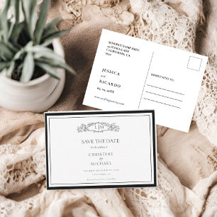 Reserve A Data Casamento de monograma da crista botânica Elegante