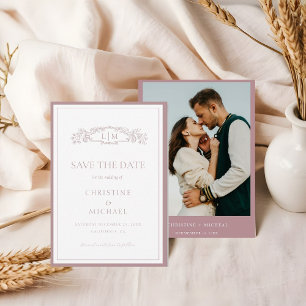 Reserve A Data Casamento de monograma da crista botânica Mauve & 