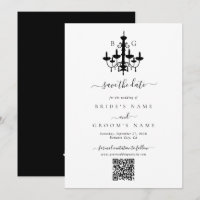 Casamento de Monograma de Chandelier Branco Preto