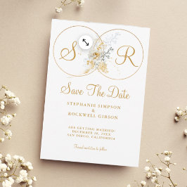 Reserve A Data Casamento de Monograma Dourado Elegante