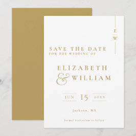 Reserve A Data Casamento de Monograma Elegante Minimalista Dourad