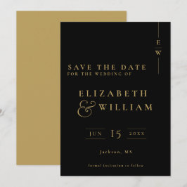 Reserve A Data Casamento de Monograma Elegante Preto e Dourado
