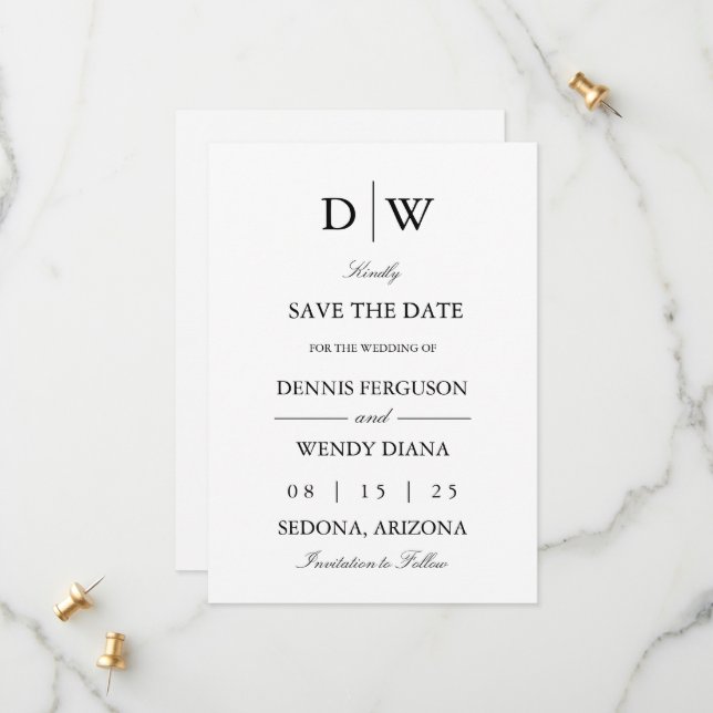 Reserve A Data Casamento de Monograma Minimalista (Frente/Verso In Situ)
