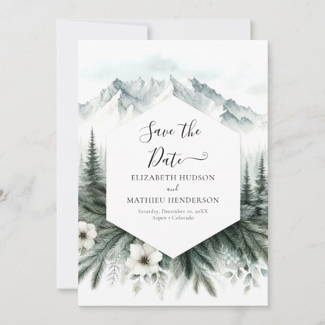 Reserve A Data Casamento de Montanha Imprimível Whimsical (Frente)