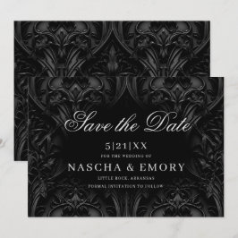 Reserve A Data Casamento de Moody Damask preto Elegante