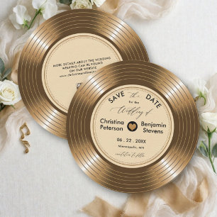 Reserve A Data Casamento de Músico com LP Vinil Antigo Dourado