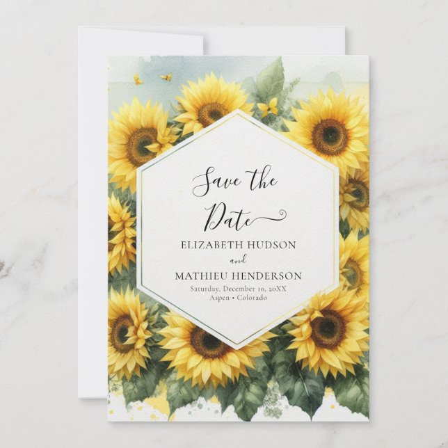 Reserve A Data Casamento de na moda Bloom Sunflower (Frente)