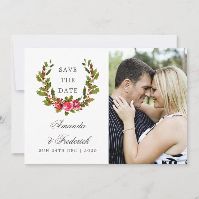 Reserve A Data Casamento de Natal Floral Azevinho Salve a Data fo (Frente)