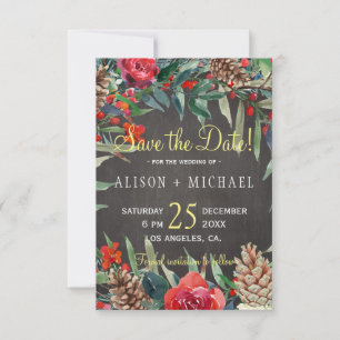 Reserve A Data Casamento de Natal Floral Rustic Chalkboard Winter